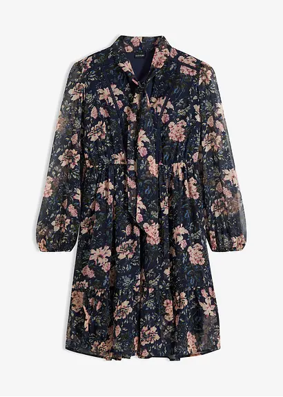 bedrucktes Chiffonkleid in blau von vorne - bonprix