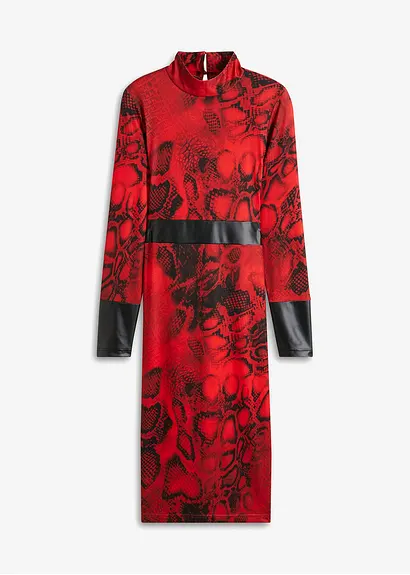 Jerseykleid mit Lederimitat-Einsatz in rot von vorne - bonprix