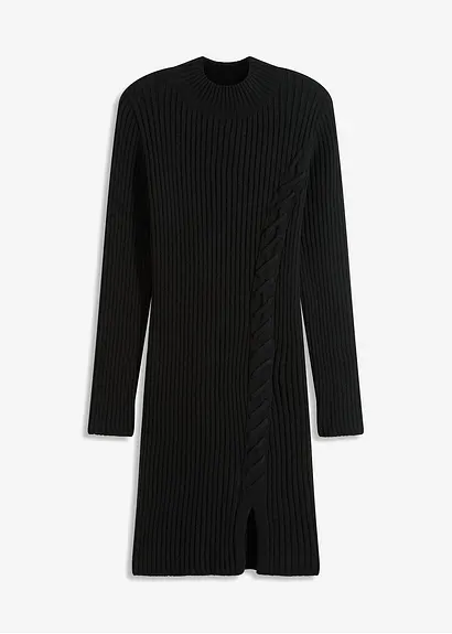 Figurbetontes Strickkleid mit Schnürung in schwarz von vorne - bonprix