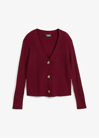 Gerippte Strickjacke in rot von vorne - bonprix