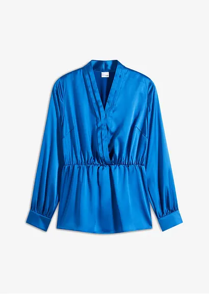 Satin-Tunika in blau von vorne - bonprix