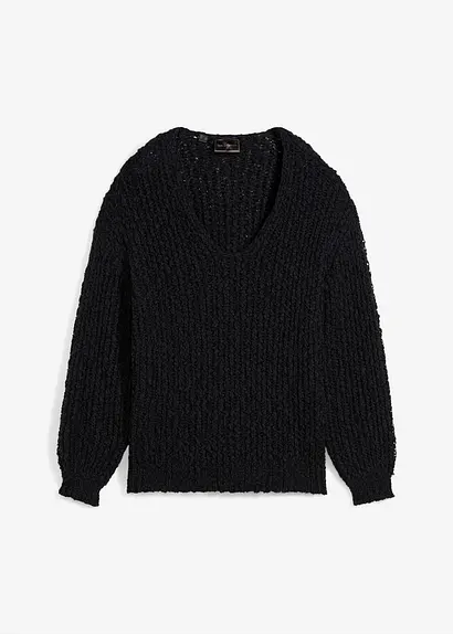 Pullover aus Bouclégarn in schwarz von vorne - bonprix