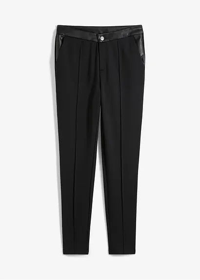 Leggings aus festem Jersey mit Lederimitatdetails in schwarz von vorne - bonprix