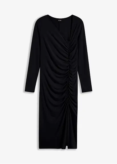 Jerseykleid mit Ausschnitt in schwarz von vorne - bonprix