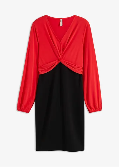 Minikleid mit Knotendetail in schwarz von vorne - bonprix