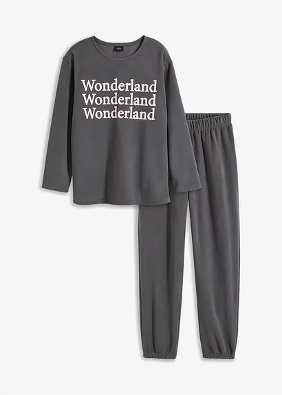 Fleece Loungewear Hausanzug in grau von vorne - bonprix