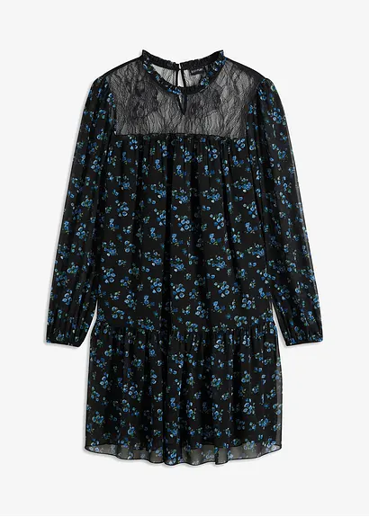 Chiffonkleid in schwarz von vorne - bonprix