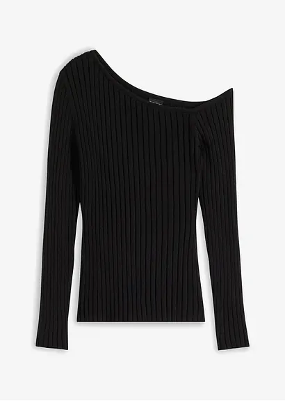 One Shoulder Rib-shirt in schwarz von vorne - bonprix