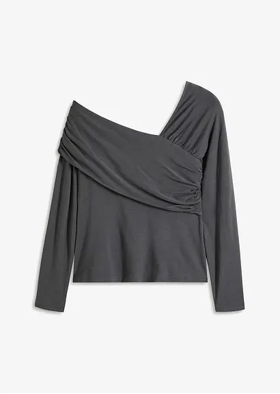 Shirt mit asymmetrischem Ausschnitt in grau von vorne - bonprix