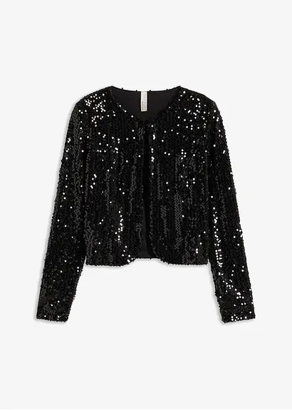 Pailletten-Jacke in schwarz von vorne - bonprix
