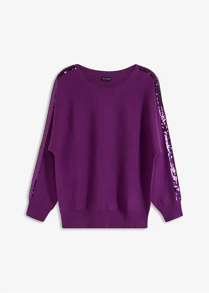 Feinstrickpullover mit Pailletten in lila von vorne - bonprix