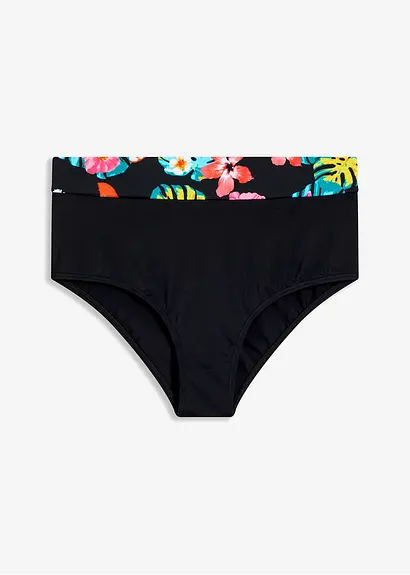 High Waist Bikinihose mit normalem Beinausschnitt in schwarz von vorne - bonprix