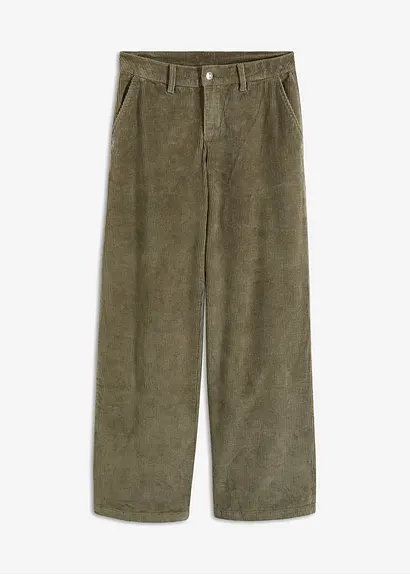 Weite Cord-Stretchhose in grau von vorne - bonprix