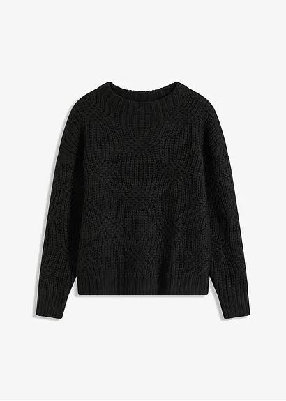 Grobstrick-Pullover in schwarz von vorne - bonprix