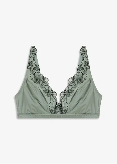 Triangel Bralette ohne Bügel mit Glanzeffekt in grau von vorne - bonprix
