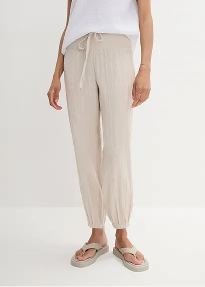 Musselin Hose mit Smockbund in grau von vorne - bonprix