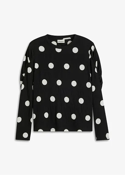 Langarmshirt aus strukturiertem Crêpe in schwarz von vorne - bonprix