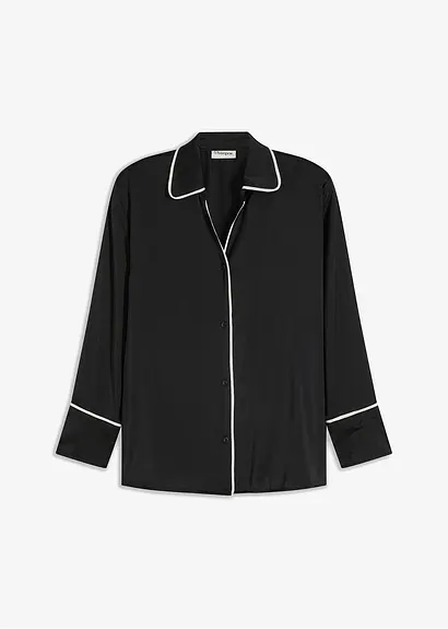 Bluse mit Kontrast Piping in schwarz von vorne - bonprix