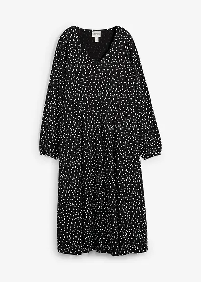 Baumwoll-Jerseykleid, Midilänge in schwarz von vorne - bonprix