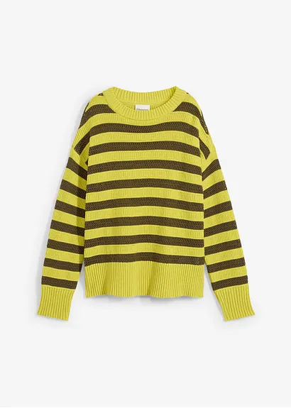 Boxy-Pullover in Ajour-Strick in grün von vorne - bonprix