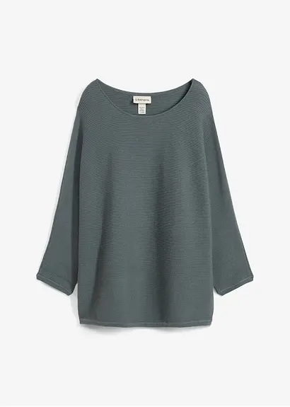 Oversize Ripp-Pullover aus Viskose-Mix in grün von vorne - bonprix