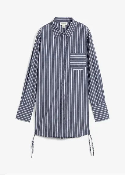Longbluse  aus reiner Baumwolle in blau von vorne - bonprix