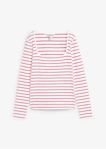 Langarmshirt mit Karree-Ausschnitt in rot von vorne - bonprix