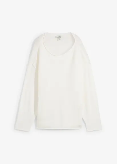 Oversize-Pullover mit Fledermausärmeln in weiß von vorne - bonprix
