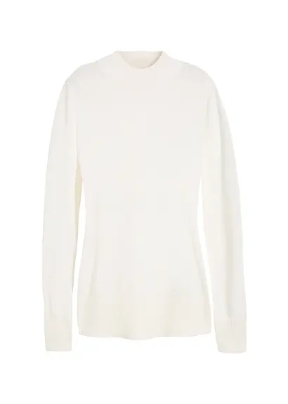 Basic Pullover mit Stehkragen mit recycelter Baumwolle in weiß von vorne - bonprix