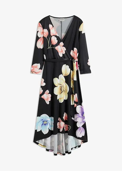Vokuhila-Kleid aus Jersey mit Bindeband in schwarz von vorne - bonprix