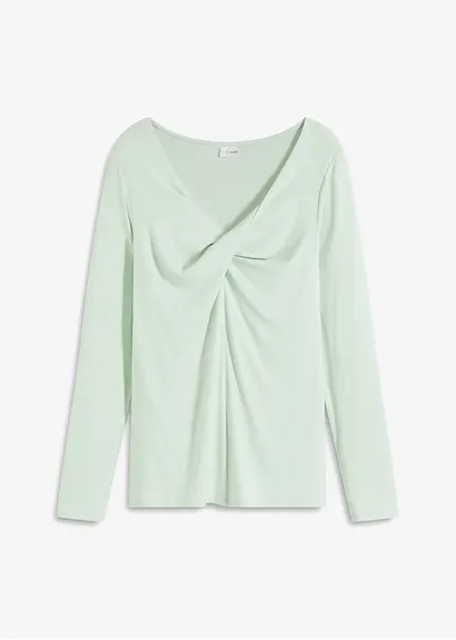 Rippshirt mit Knotendetail in grün von vorne - bonprix