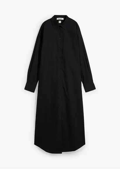 Hemdblusenkleid aus reiner Baumwolle in schwarz von vorne - bonprix