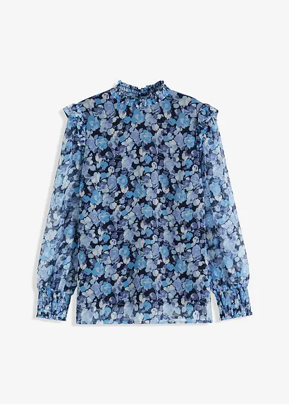Chiffonbluse in blau von vorne - bonprix