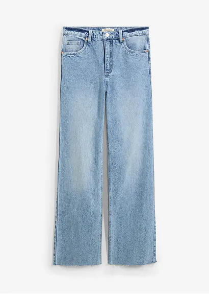 Wide-Leg-Jeans, High Waist, full Length in blau von vorne - bonprix