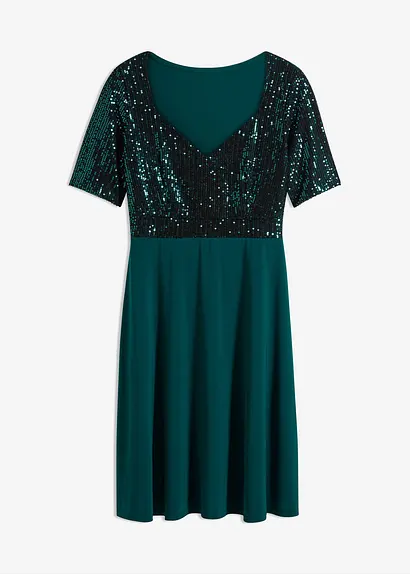 Minikleid  mit Pailletten in grün von vorne - bonprix