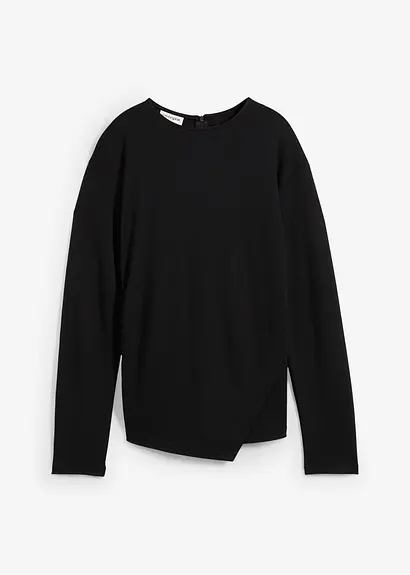 Langarmshirt aus softem Viskose-Mix in schwarz von vorne - bonprix