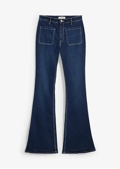 Bootcut-Jeans High Waist, Stretch Full Length in blau von vorne - bonprix