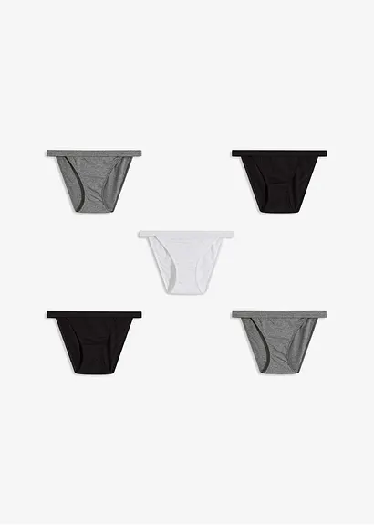Tanga Slip mit Bio-Baumwolle (5er Pack) in schwarz von vorne - bonprix