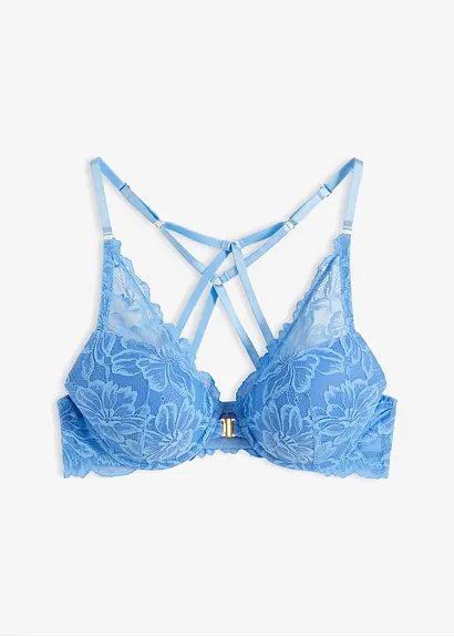 Vorderverschluss Schalen BH mit Spitze in blau von vorne - bonprix