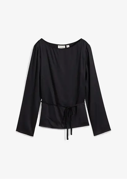 Tunika aus fließendem Satin in schwarz von vorne - bonprix