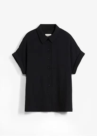 Oversized Bluse aus strukturiertem Crêpe in schwarz von vorne - bonprix