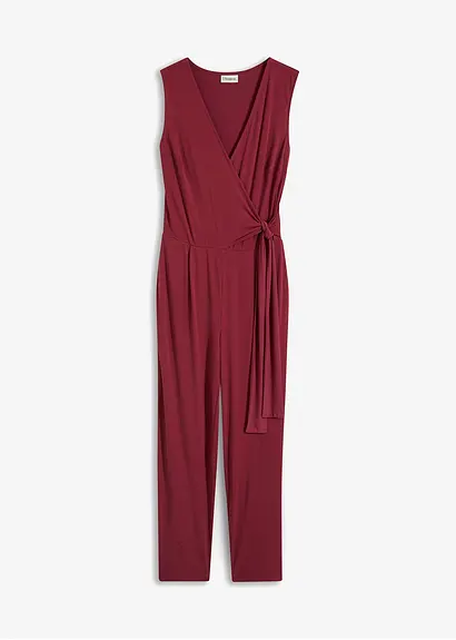 Jersey-Overall mit Knotendetail in rot von vorne - bonprix