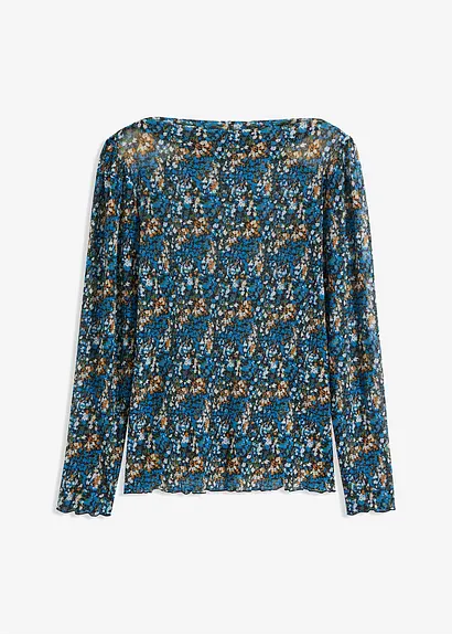 Langarmshirt aus Mesh in blau von vorne - bonprix