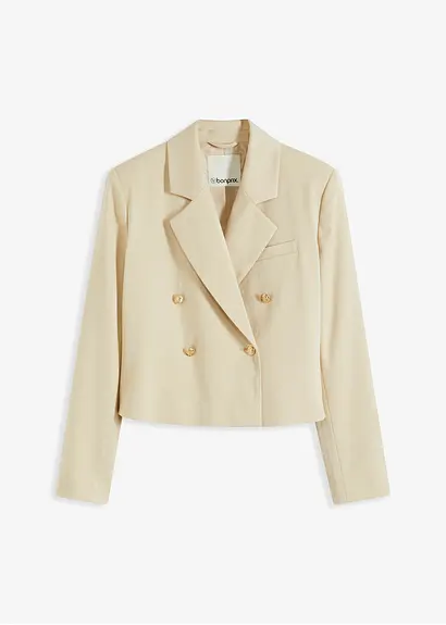 Kurzblazer mit Schmuckknöpfen in beige von vorne - bonprix