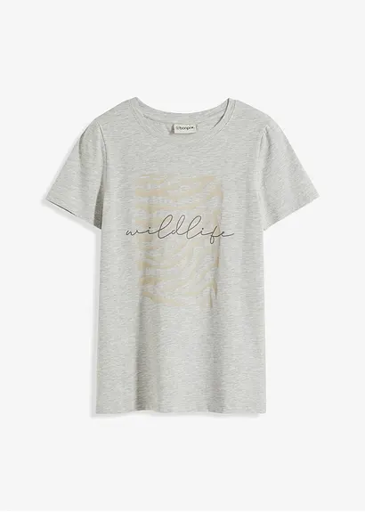 Shirt mit platziertem Zebra Druck in grau von vorne - bonprix