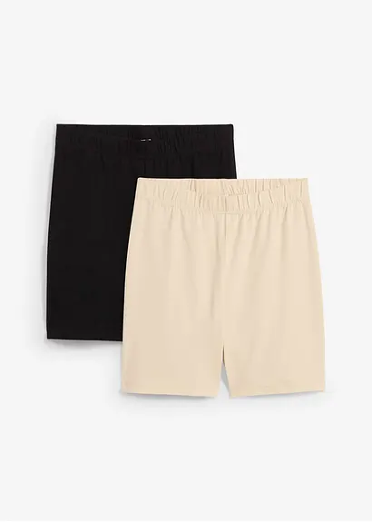 High-Waist-Shorts (2er Pack) in schwarz von vorne - bonprix