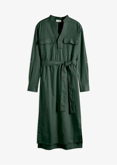 Hemdblusenkleid in Midi-Länge in grün von vorne - bonprix