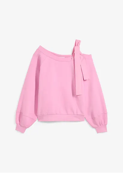 Weites Sweatshirt mit One-Shoulder in rosa von vorne - bonprix