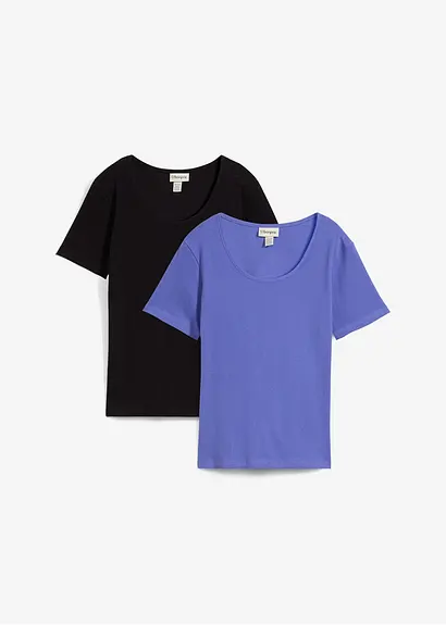 Rippshirt mit reiner Bio-Baumwolle (2er Pack) in schwarz von vorne - bonprix