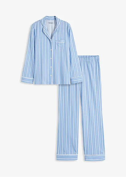 Pyjama mit Knopfleiste in blau von vorne - bonprix